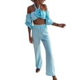 thumbnail image 1 of Coduop Women Two Piece Outfit Set Off Shoulder Crop Tops and Wide Leg Long Pants Suts Matching Set, 1 of 9