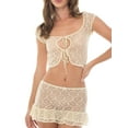thumbnail image 1 of Coduop Women Two Piece Summer Outfit Set Short Sleeve Cutout Lace Tops and Mini Skirt Suit, 1 of 6