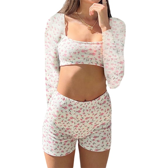 Coduop Women Two Pieces Shorts Set Crop Top Cami Tops High Waist Shorts Outfits