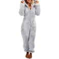 thumbnail image 1 of Coduop Women Warm Fuzzy Faux Pajamas Lounge Romper Jumpsuit Zip Up Hoodies S-5XL, 1 of 3