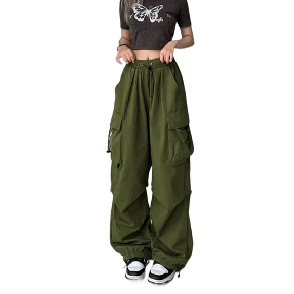 Coduop Women Wide Leg Sweatpant Cargo Pants,Elastic Waist Loose Casual Long Trousers,with Pockets