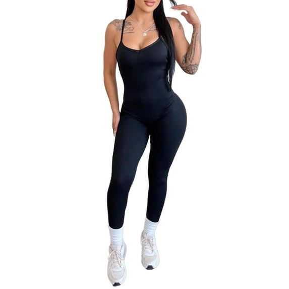 Coduop Women Yoga Playsuit Workout Ribbed Sleeveless One-Piece Tank Bodysuit Jumpsuit