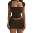 thumbnail image 1 of Coduop Women's 2 Piece Summer Outfits Solid Color Backless Short Sleeve Crop Top and Mini Skirt Set, 1 of 3