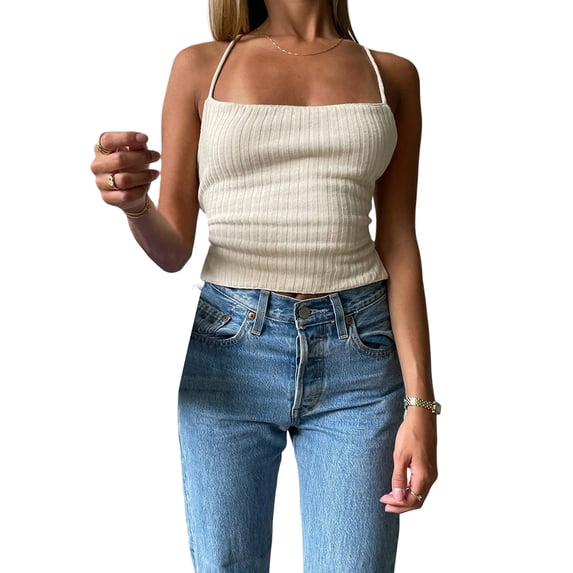 Coduop Women's Casual Basic Sleeveless Knit Camisole Stretchy Spaghetti Strappy Cami Tank Tops