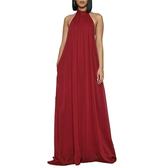 Coduop Women's Casual Loose Plus Size Halter Jumpsuits Solid Color Backless Wide Leg Pants