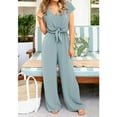 thumbnail image 1 of Coduop Women's Casual V Neck Wasit Belted Wide Leg Loose Jumpsuit Romper, 1 of 4