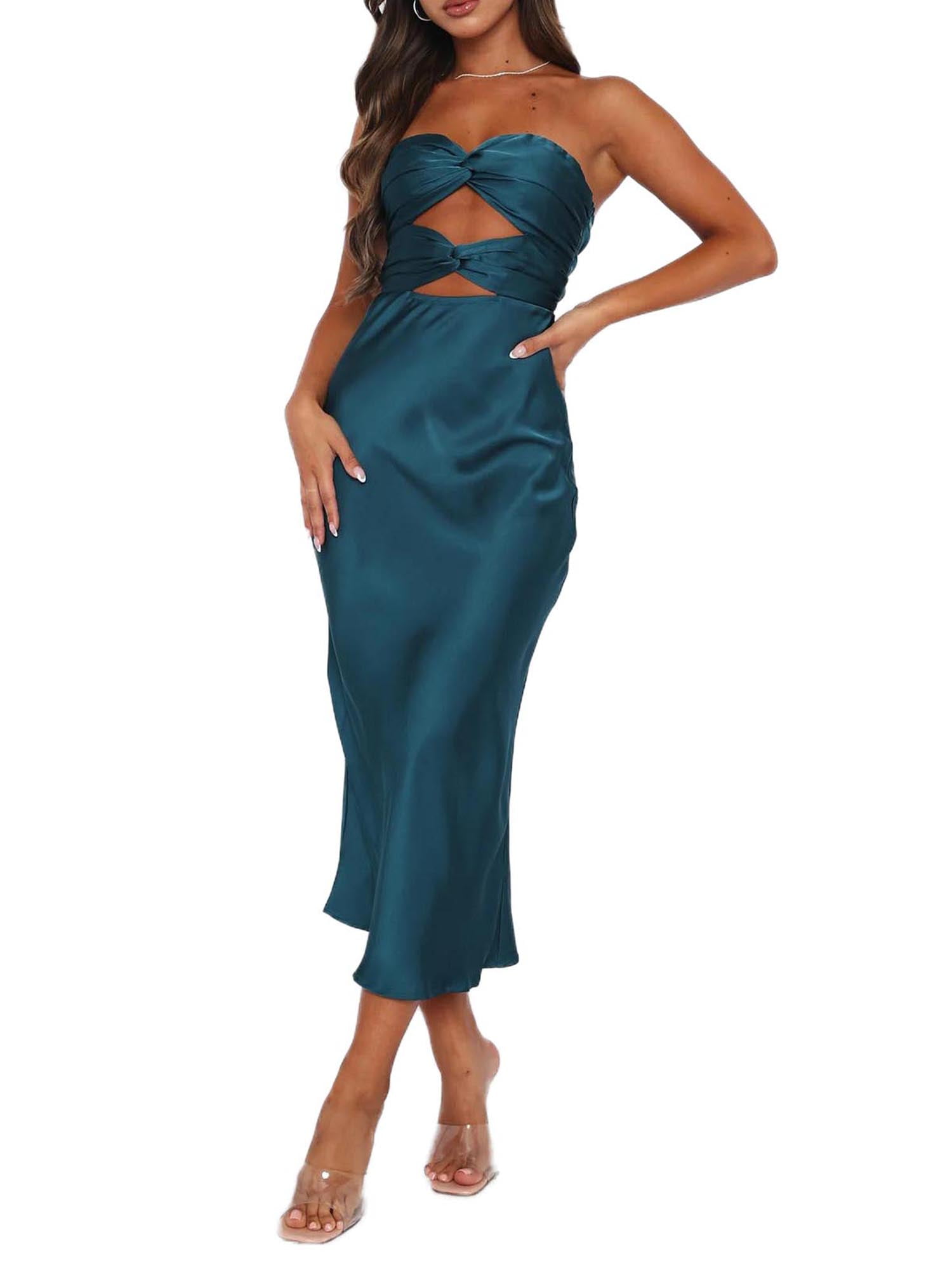 Coduop Women's Cutout Backless Maxi Dress Strapless Cross Tie-Up Bodycon  Cocktail Dresses 