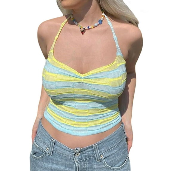Coduop Women's Sleeveless Sling Vests Halter Crop Top Cami Tank Tops