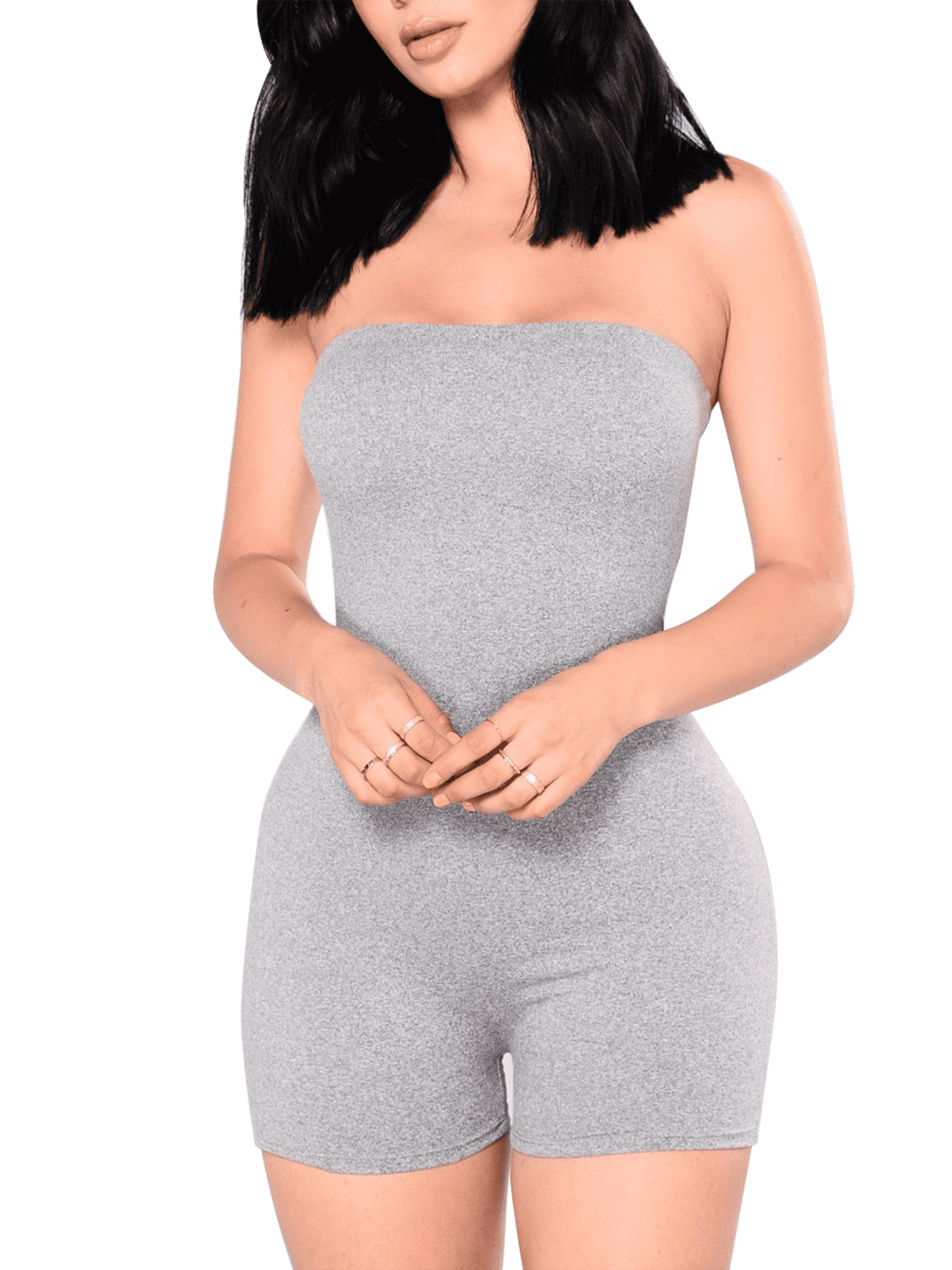 Coduop Women s Sleeveless Strapless Tube Bodysuit Bodycon Romper