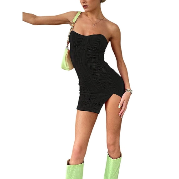 Coduop Women's Spaghetti Strap Bodycon Mini Dress Low Cut Backless Cutout A-Line Corset Dress