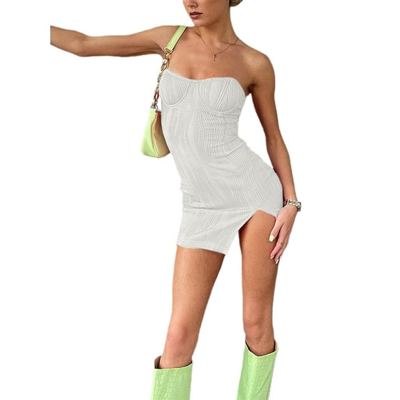 Coduop Women's Spaghetti Strap Bodycon Mini Dress Low Cut Backless Cutout A-Line Corset Dress