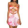 thumbnail image 1 of Coduop Women's Summer Bodycon Short Sling Dress Sleeveless Halter Hollow Tie Dye Print Dress, 1 of 7