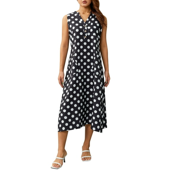 Coduop Women's Summer Boho Casual Sleeveless Dress Loose V-neck Long Tank Dress with Pockets