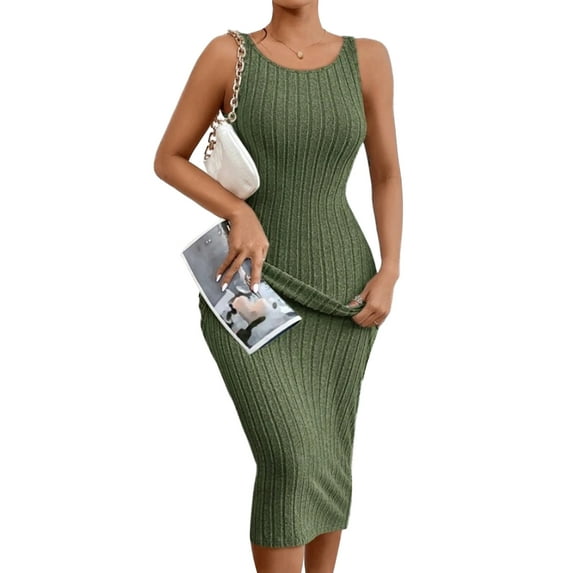Coduop Women's Summer Sleeveless Backless Knitted Tight Fitted Long Bodycon Dress