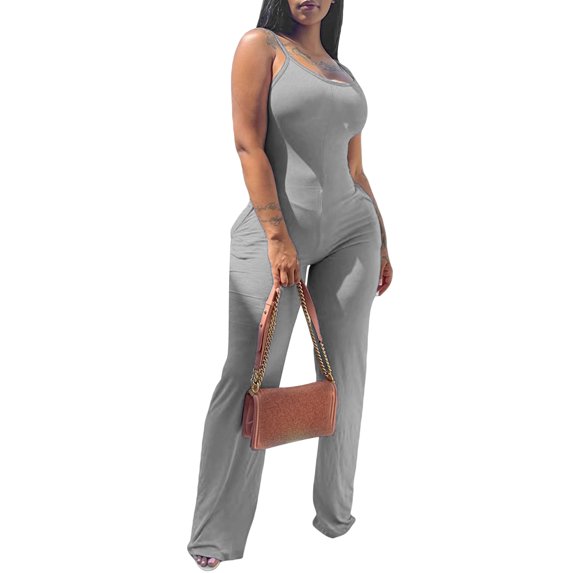 Coduop Women’s Summer Sleeveless Tank Jumpsuits U Neck Fit Wide Leg Pants Rompers