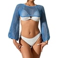 thumbnail image 1 of Coduop Womens Crochet Bikini Coverup Long Sleeve Hollow Out Sweater Crop Tops Swimsuit Cover Ups, 1 of 6