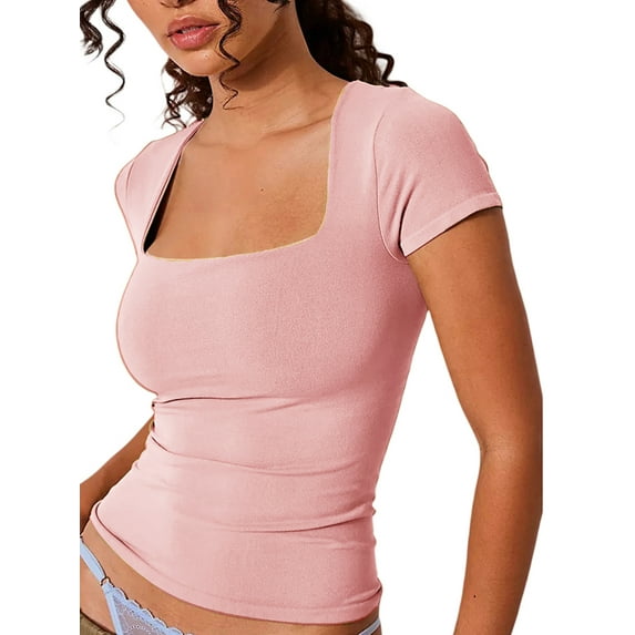 Coduop Womens Crop Tops Cute Summer Basic Tees Slim Fit Short Sleeve T Shirts