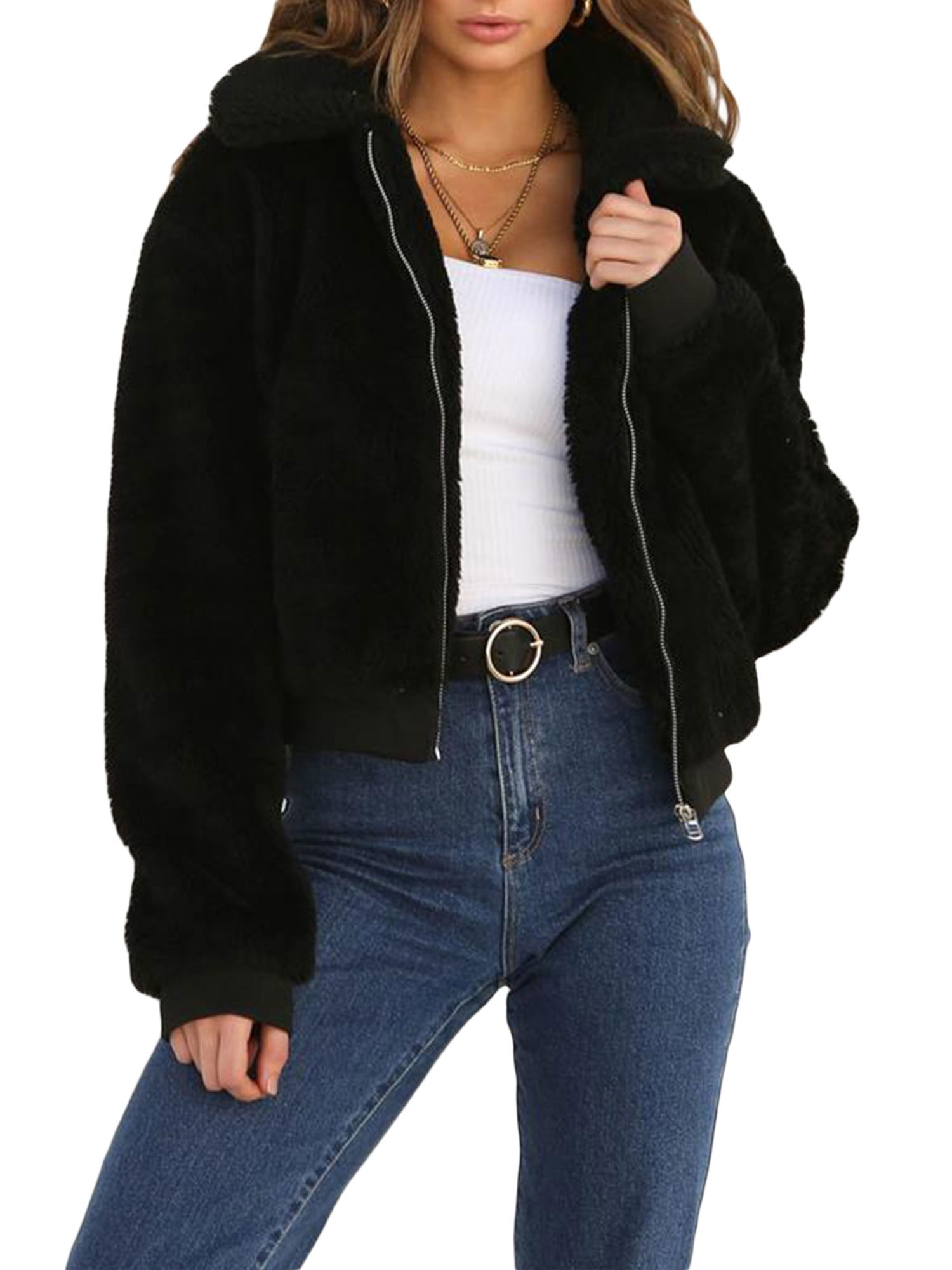 Cropped black hotsell teddy bear coat