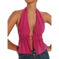 thumbnail image 1 of Coduop Womens Sexy Halter Tank Tops Sleeveless Backless Split Front Ruched Drawstring Cami Crop Top, 1 of 5