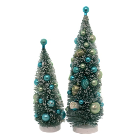 Cody Foster Blue Decorated Bottle Brush Trees Putz Village Pine Bb73lb Set Of 2
