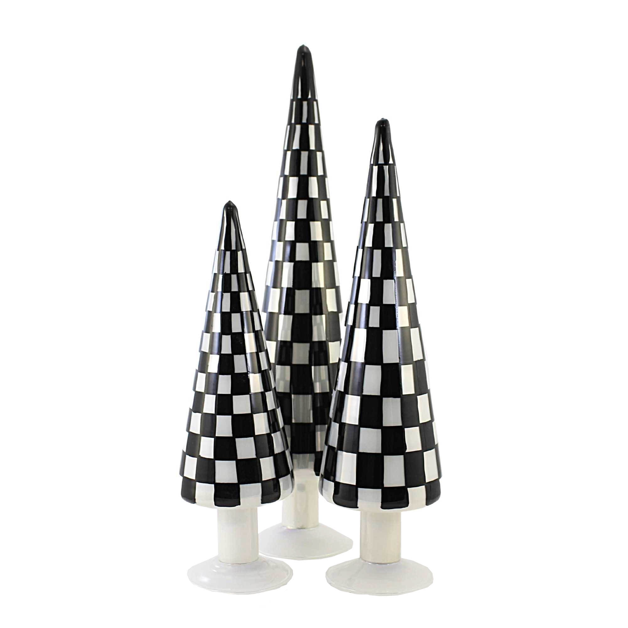 Black and White Checkered Glass Christmas Tree Set