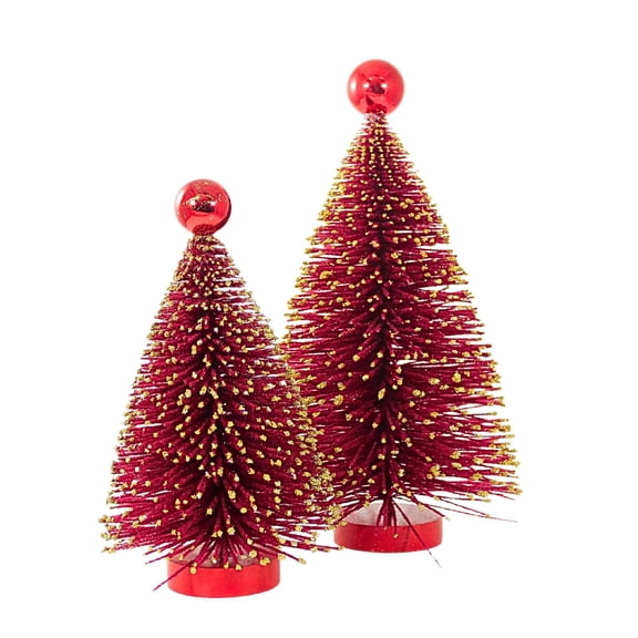 Cody Foster 11.25In Gold Flaked Red Bottle Brush Tree Set, Sisal, Gold Tipped Wood Base Cd2045r