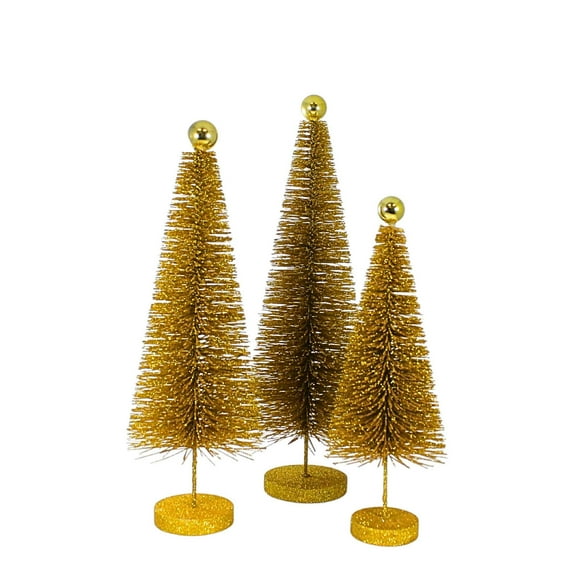 Cody Foster 18.00In Gold Glitter Trees 3 Pc Set, Sisal, Christmas Village Decorate Cd1962g