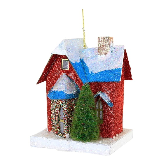 Cody Foster Mini Bright Glitter House Paper Ornament Putz Christmas