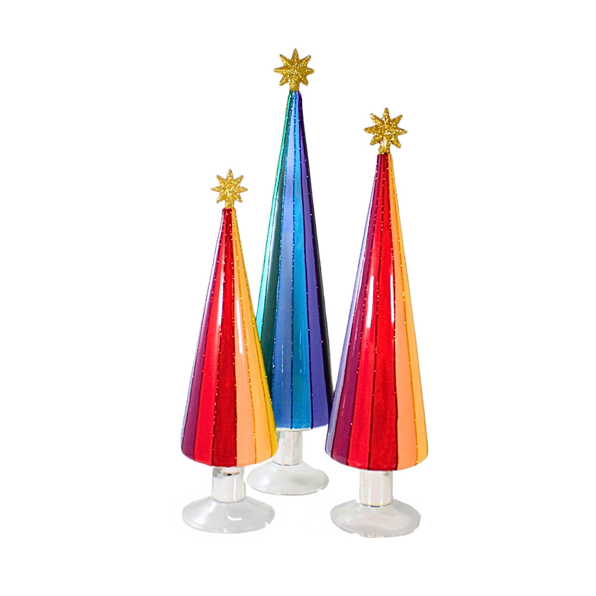 Cody Foster 19.00In Patterned Tree Set/3, Glass, Christmas Rainbow Village Cd2021