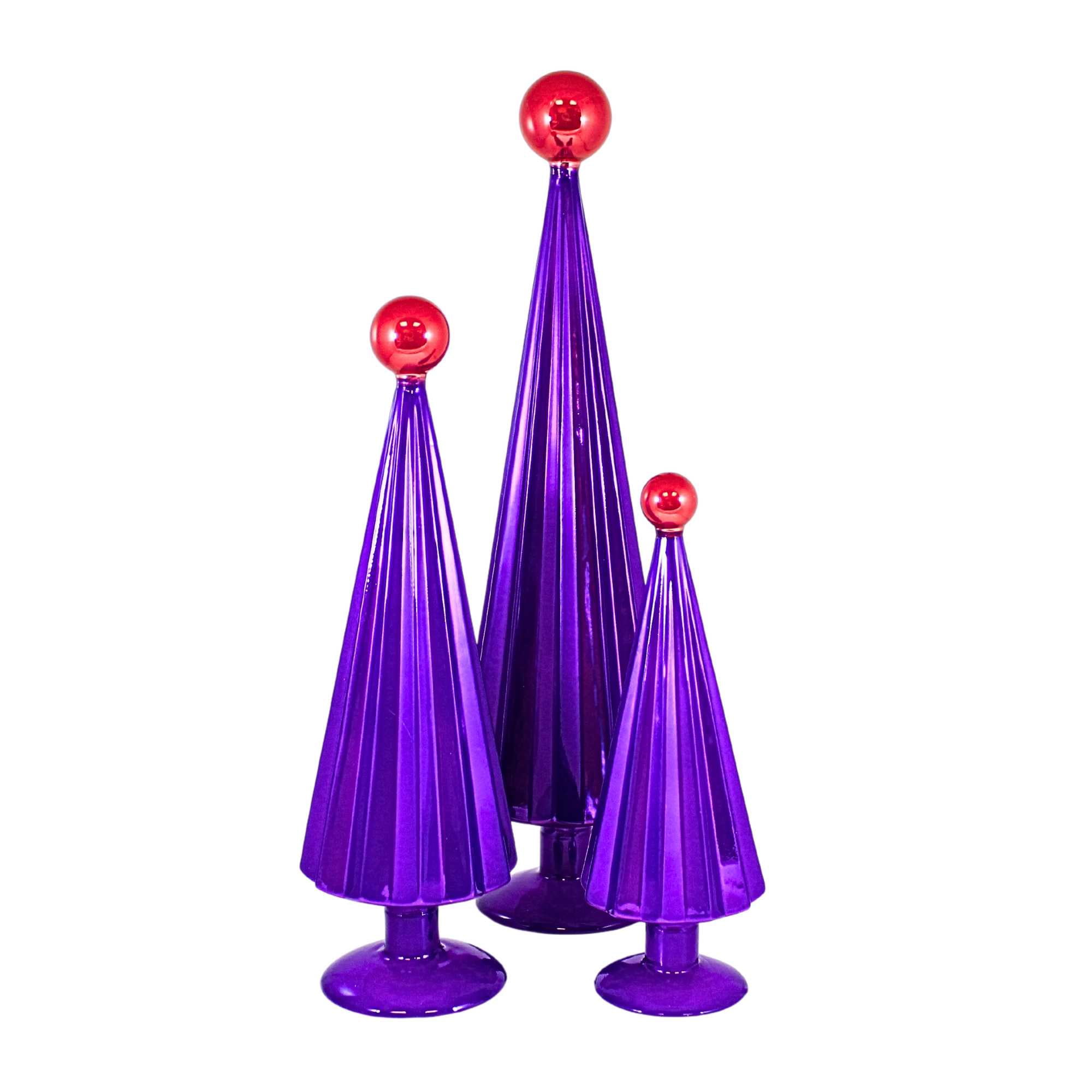 Cody Foster Pleated Trees Violet Rose - Set Of Three Trees 16.25 Inch, Glass - Red Ball Top Cd1845vr