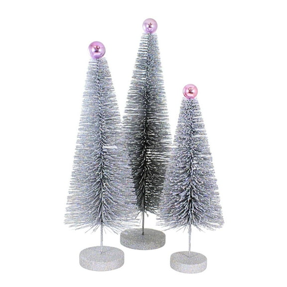 Cody Foster 18.00In Silver Glitter Trees 3 Pc Set, Sisal, Christmas Village Decorate Cd1962s