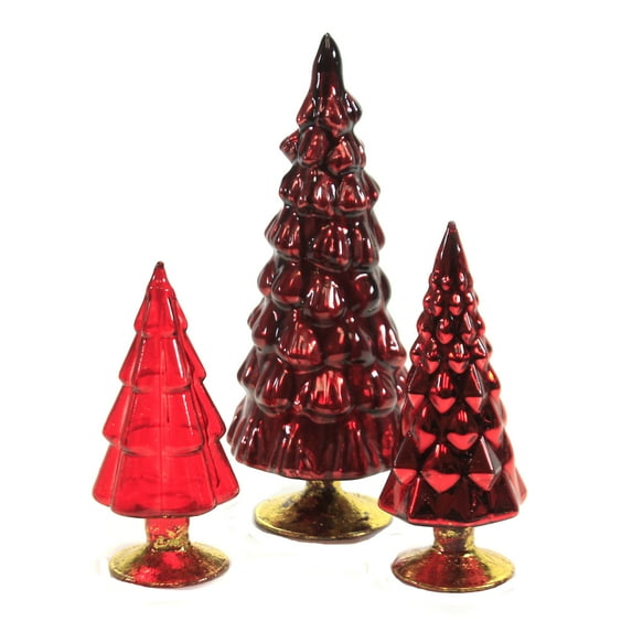 Cody Foster Small Hued Trees Set / 3 - 3 Glass Decorative Trees 7 Inch, Glass - Christmas Decorate Decor Mantle Ms2105 Red