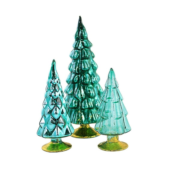 Cody Foster Small Teal Hue Trees - 3 Glass Trees 7 Inch, Glass - Christmas Easter Village Decor Decorate Mantle Ms2105t