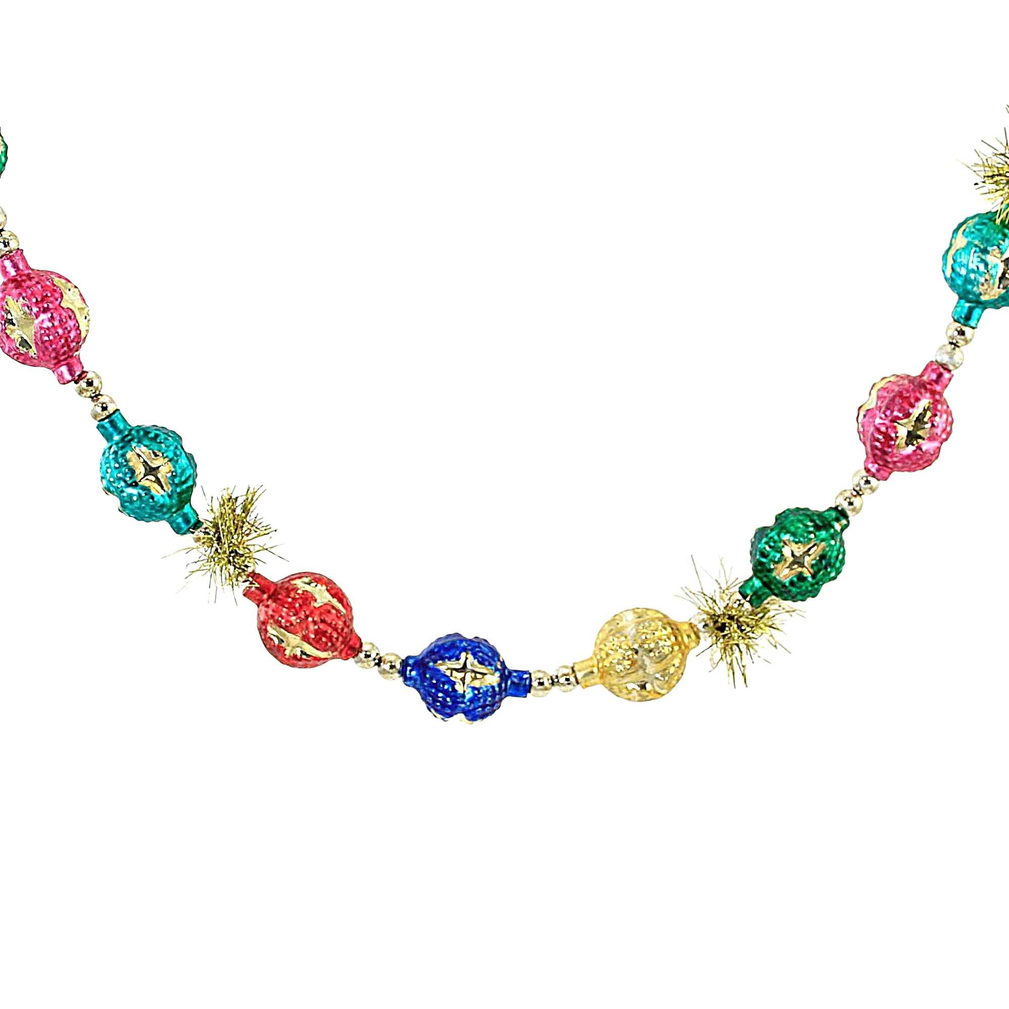 86" Multicolored Glass Christmas Garland with Gold Tinsel
