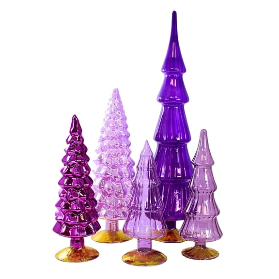 Cody Foster 17.00In Violet Hued Glass Trees Set / 5, Glass, Christmas Village Decorate Ms2040v