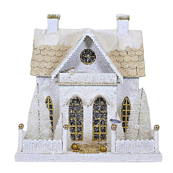 Cody Foster Winter White Cottage Paperboard Putz House Light Up Retro - 1 House 11 Inches - Hou302 - White