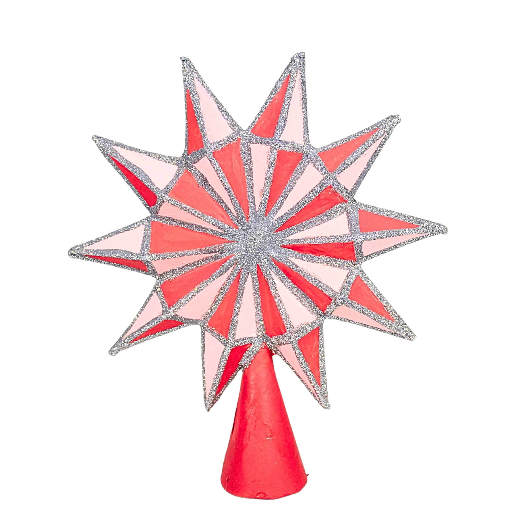 Pink and Silver Paper Mache 10-Point Star Tree Topper