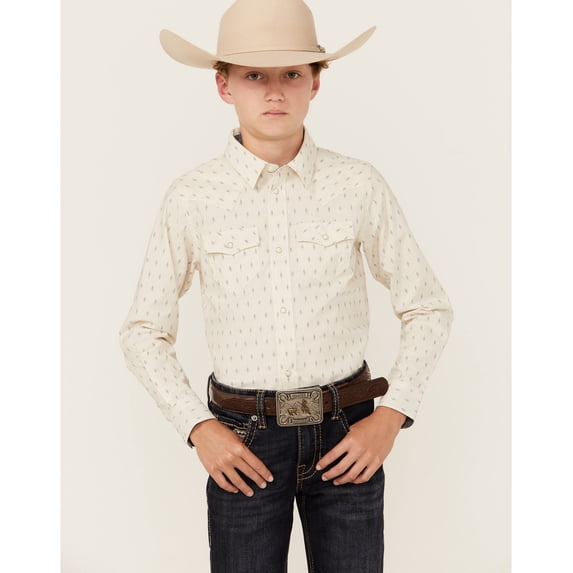 Cody James Boys' Mirage Geo Print Long Sleeve Snap Western Shirt - CBFA24W8-CRM US
