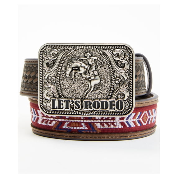 Cody James Boys' Rodeo Buckle Southwestern Woven Inlay Leather Belt - CJBAFA24BT2-BN 22