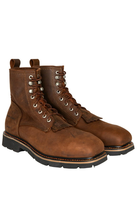 Men's 8" Mustang Lace-Up Kiltie Work Boot Composite Toe Brown 9.5 D(M) US