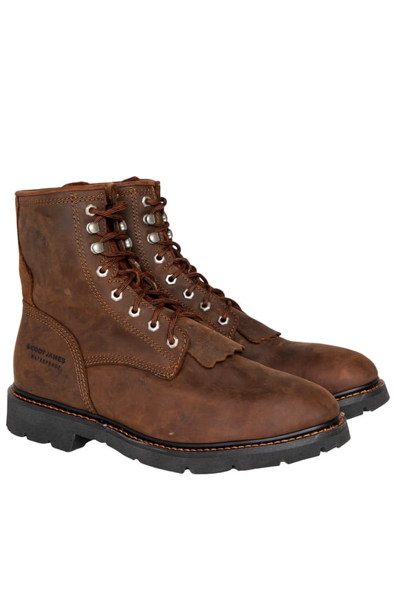 Men's 8" Mustang Waterproof Lace-Up Kiltie Work Boot Soft Toe - CWRR2 12 EE US