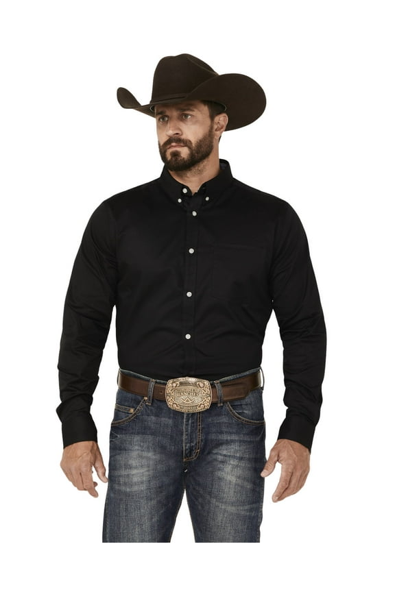 Men's Basic Twill Long Sleeve Button-Down Performance Western Shirt - CJFA23W17-B BLK 3X