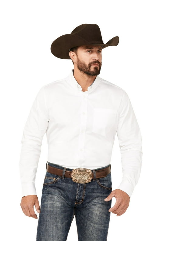 Men's Basic Twill Long Sleeve Button-Down Performance Western Shirt White 4X