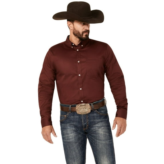 Cody James Men's Basic Twill Long Sleeve Button-Down Performance Western Shirt - CJFA23W17-T WINE Tall