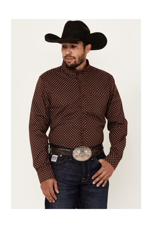Men's Big Deal Geo Print Long Sleeve Button-Down Stretch Western Burgundy Medium