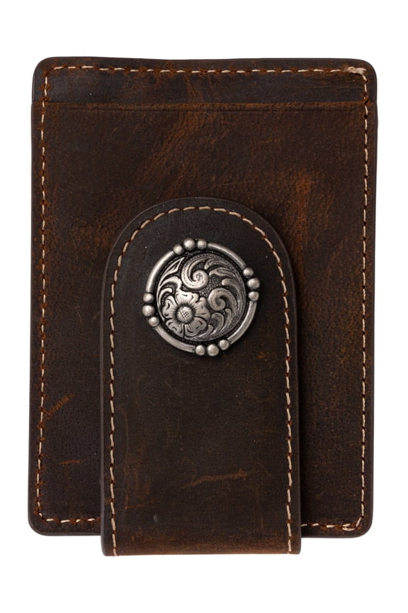 Men's Boot Stitch Money Clip Leather Wallet Chocolate One Size