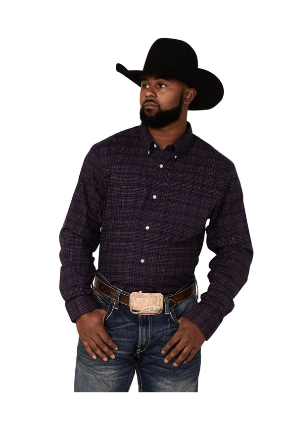 Men's Core Brutus Dobby Geo Print Long Sleeve Button-Down Western Navy Medium