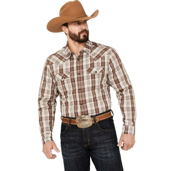 Cody James Men's Day Trip Plaid Print Long Sleeve Western Snap Shirt Tall Brown XXX- Tall