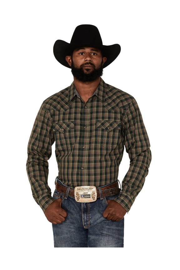 Men's Douglas Fir Plaid Print Long Sleeve Snap Western Shirt - CJHO22W1-GRN