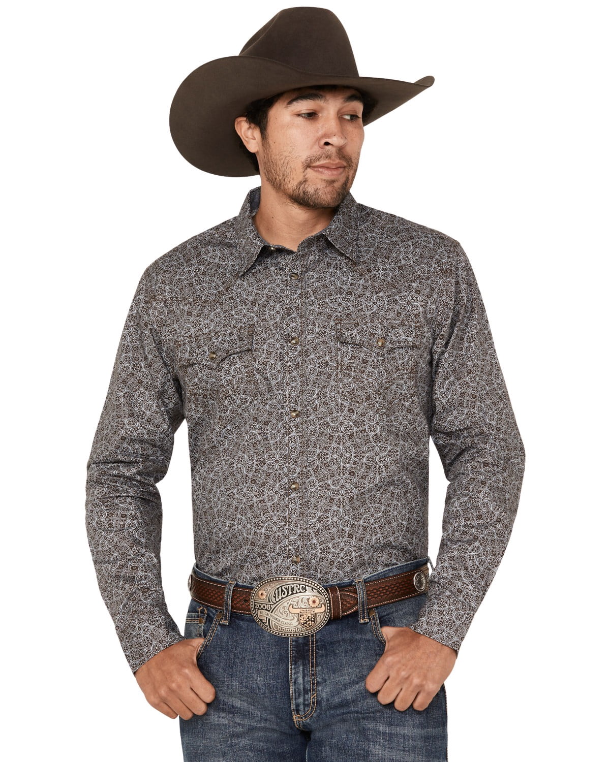 Cody James Men's Field Day Chambray Geo Print Short Sleeve Snap Western Shirt - CMSP22W7-BLU